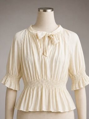 Zara Cream Blouse with Tie Neck Detail